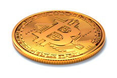 Single Bitcoin isolated on white background