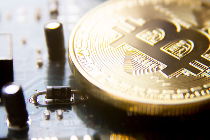 Bitcoin on video card showing capacitors and resistors