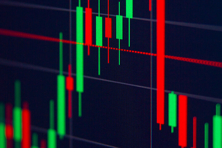 BTCUSD stock price candlestick chart showing steep climb and fall