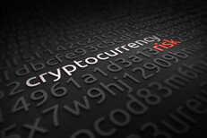 Cryptocurrency risk deciphered String of encrypted code with words cryptocurrency risk deciphered in white and red