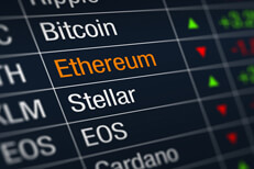 Stock ticker chart showing cryptocurrency prices with Ethereum price decline highlighted