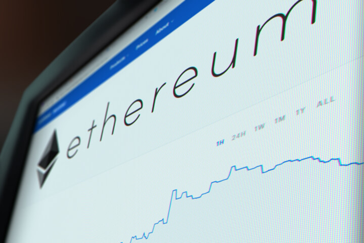 Computer monitor screenshot of Ethereum (ETH) stock price chart