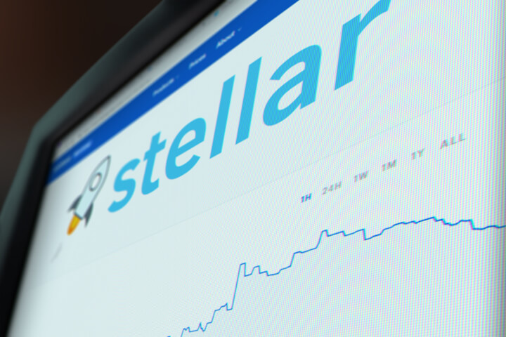 Computer monitor screenshot of Stellar (XLM) stock price chart