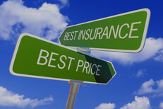 Street sign with opposite arrows pointing to Best Insurance and Best Price