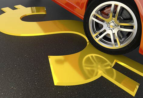 Two car collision on calculator with LED displaying word insurance