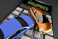 Two car accident on insurance calculator from top viewpoint