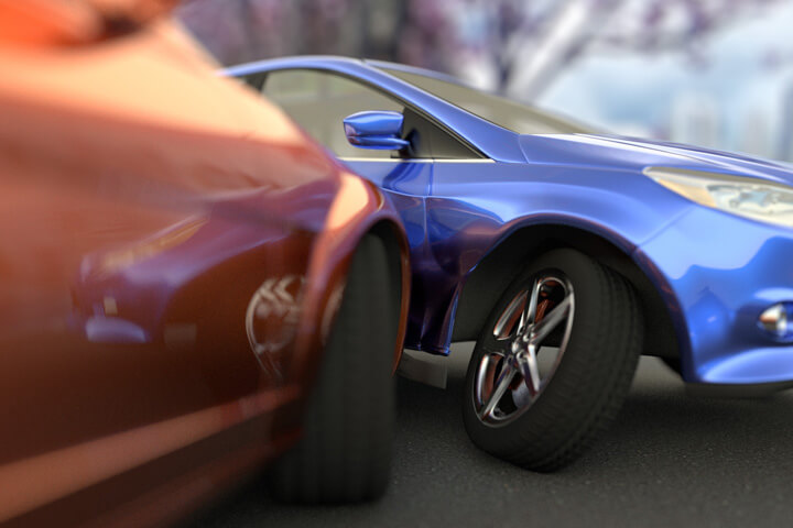 Two car accident shallow depth of field