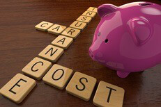 Car insurance cost wood letters with pink piggy bank on wood desk