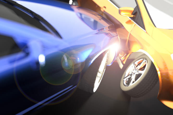 Two car accident with lens flare added