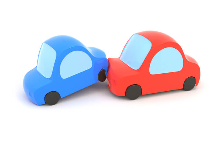Cartoon 3D render of a rear-end collision