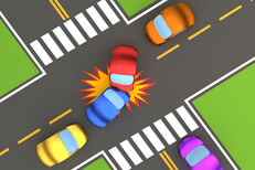Cartoon 3D render of two car accident at intersection