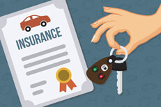 Policy with hand holding keys Auto insurance policy with female hand holding car keys concept for mandatory insurance requirement