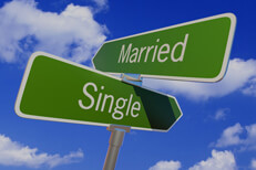 Street sign with arrows reading Married and Single pointing in opposite directions concept for price difference by gender