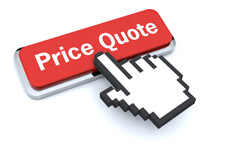 3D mouse pointer on red Price Quote button isolated on white background