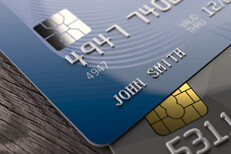 Close up of EMV chips of Mastercard and Visa credit cards