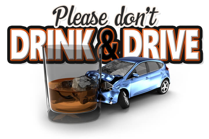 Graphic showing DUI accident with Please don't drink and drive text in background