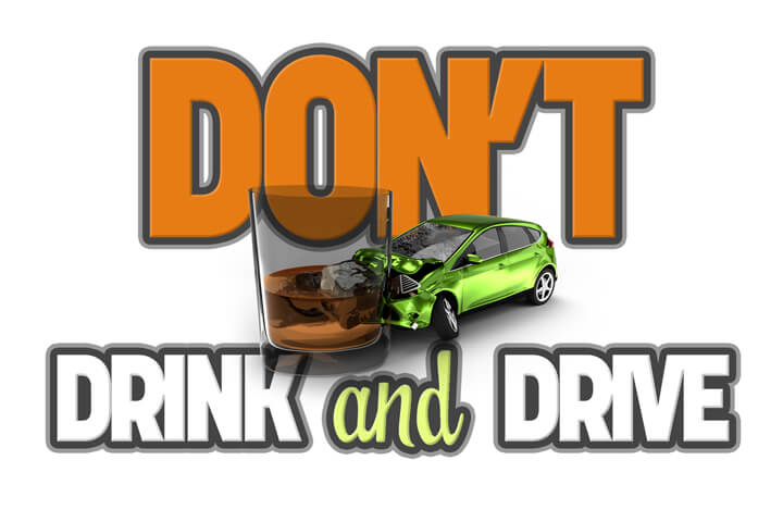 Illustration with Don't drink and drive text with DUI crash concept in front