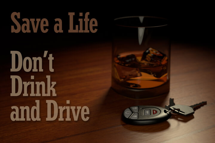 Image showing glass of whiskey and car keys with text Save a life don't drink and drive