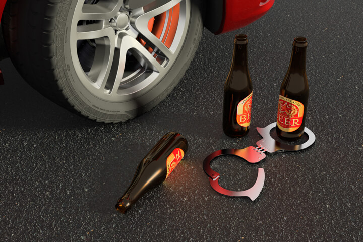 Beer and handcuffs laying on street next to car wheel free DUI arrest image
