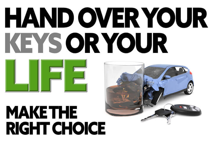Illustration with text Hand over your keys or your life with DUI accident concept in lower right