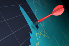 Dart sticking out of stock price area chart concept