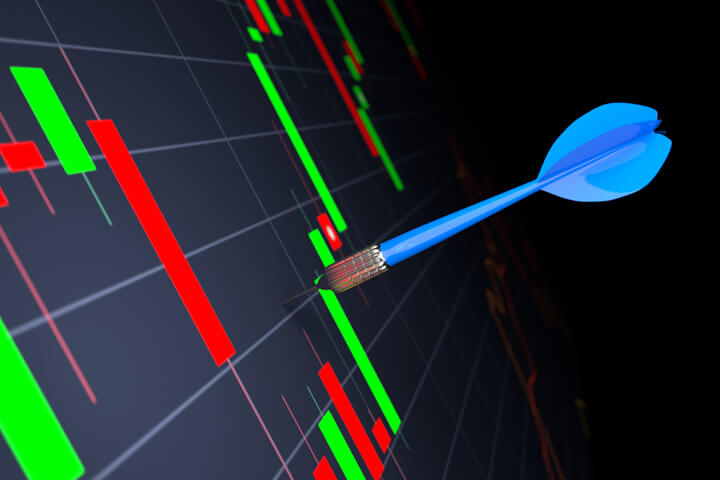 Dart sticking out of screenshot of stock price candlestick chart