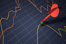 Dart at peak of market price line chart concept for selling at best price