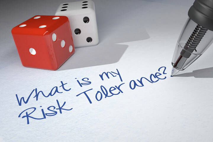 Dice on paper with pen writing What is my Risk Tolerance