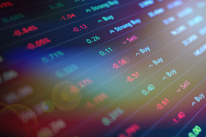 Stock exchange ticker with lens flare and overlay effect