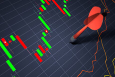 Stock price chart with dart thrown randomly