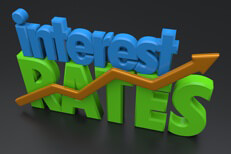 Free concept image showing words interest rates with upward trending arrow