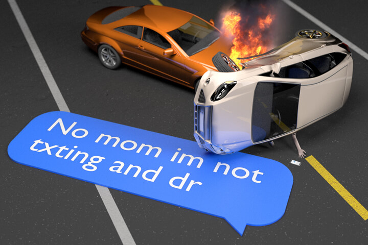 Car accident with teen driver injury from texting while driving